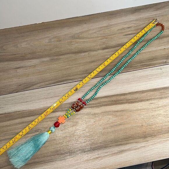 Mala Following Dreams Turquoise Color Bead and Wood Necklace - Picture 7 of 9